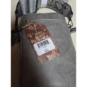 Grey Vegan Leather Crossbody Cell Phone Bag Purse Studded Multi Compartment